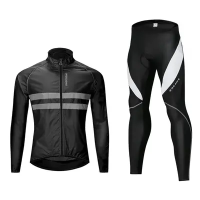 (black, 3XL) Cycling Sets Wosawe Men&apos;s Windproof Jacket Gel Padded Long Pants Warm Outfits