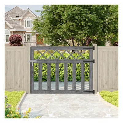 (Grey, 120cm W x 90cm H) Outdoor Cross Top Wooden Garden Gate Pedestrian Fence Yard Door