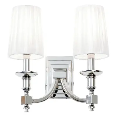 Modern Twin Wall Light Nickel & White Pleated Shade Pretty Bedside Lamp Fitting