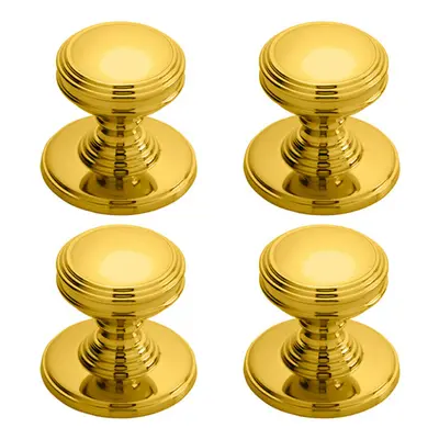 4x Ringed Tiered Cupboard Door Knob 25mm Diameter Polished Brass Cabinet Handle