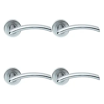 4x PAIR Oval Shaped Arched Bar Handle Concealed Fix Round Rose Satin Chrome