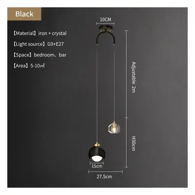 (black, Warm White) Modern Bedside Crystal Chandelier Gold Black Long Line Double Led Chandelier