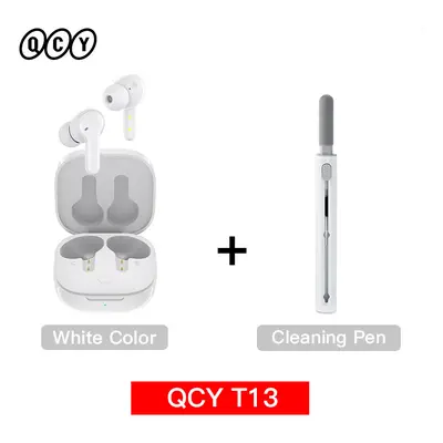 (White with ClearPen) QCY T13 Wireless Smart Headphone BT5.1 TWS Earphone Mic ENC HD Call