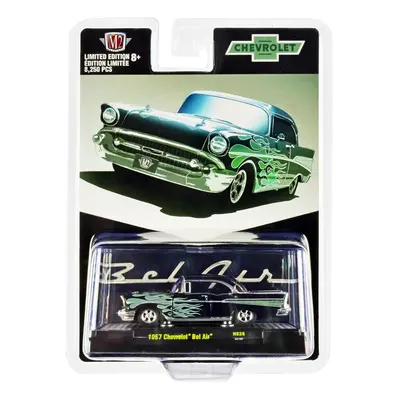 1957 Chevy Bel Air Black Metallic with Green Flames Limited Edition to