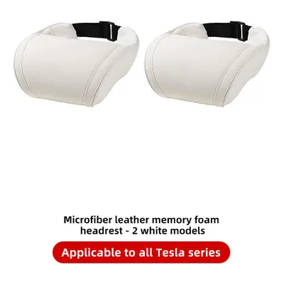 (2PCS White) Seat Headrest Travel Rest Neck Pillow PU Leather Neck Pillow Memory Foam