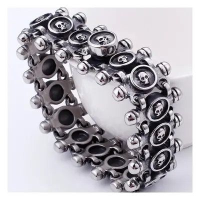 (as the picture, 20cm) Punk Rocker Skull Bracelet For Men Quality 316l Stainless Steel Massive J