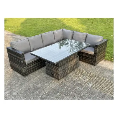 Fimous Seater Rattan Corner Sofa Set Rising Adjustable Dining Table Set