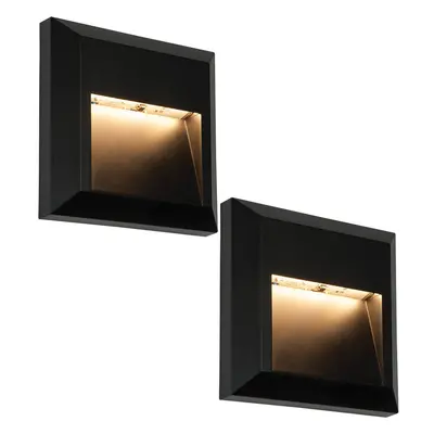 2 PACK Square IP65 Guide Light - Indirect 1.1W Warm White LED - Black ABS