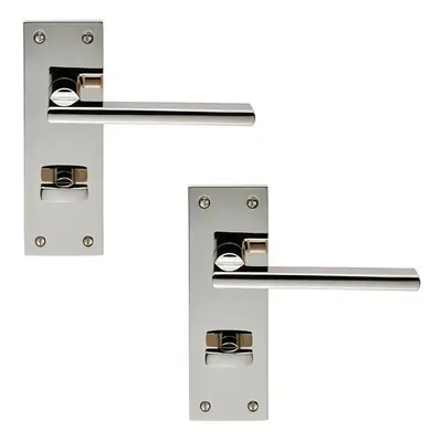 2x PAIR Straight Bar Lever on Slim Bathroom Backplate x 50mm Polished Nickel