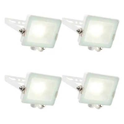 4 PACK Outdoor Waterproof LED Floodlight - 20W Cool White LED - Matt White