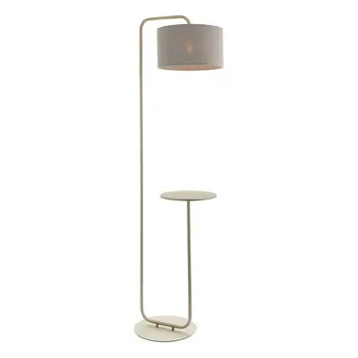 Satin Champagne Floor Lamp & Side Table - 1750mm Height - 38cm Grey Fabric Shade