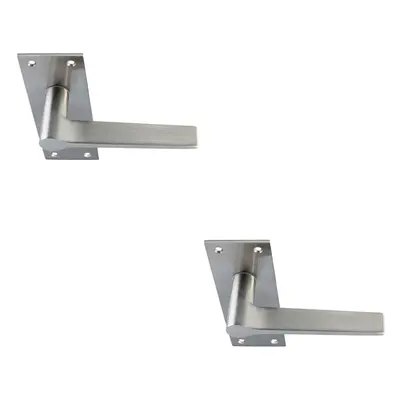 2x PAIR Flat Straight Handle on Slim Lock Backplate x 50mm Satin Nickel