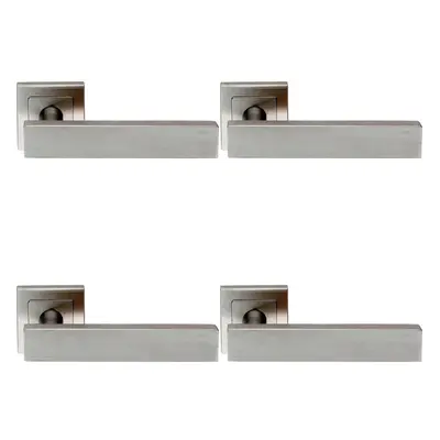 4x PAIR Square Cut Straight Bar Handle on Square Rose Concealed Fix Satin Steel