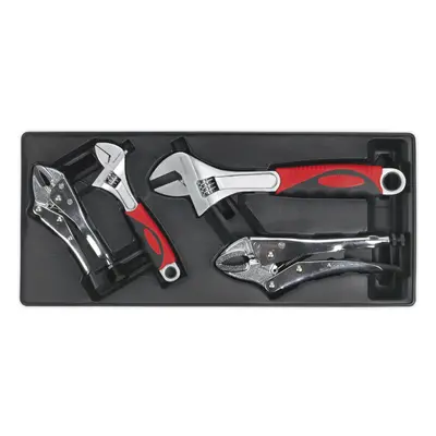 4 Piece PREMIUM Locking Pliers & Adjustable Wrench Set with Modular Tool Tray