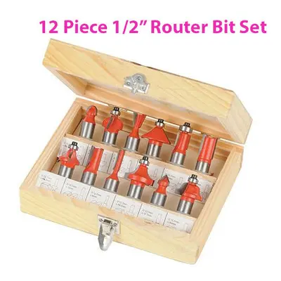 12 Piece 1/2" Inch TCT Router Bit Set Woodwork Cutting Wooden Case