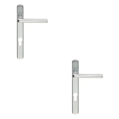 2x PAIR Straight Lever on Narrow Euro Lock Backplate x 26mm Satin Chrome