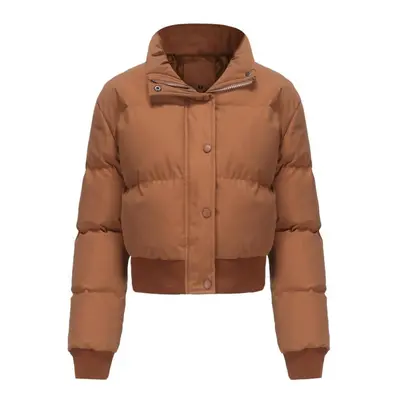 (brown sugar, S) Women's Short Thick Jackets Cotton High Collar Long Sleeves Zipper Warm Puffer 