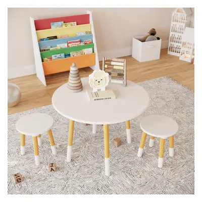 (Table with Stools, White) Kids Wooden Round Table & Chair Set Toddlers Small Children Home Nurs