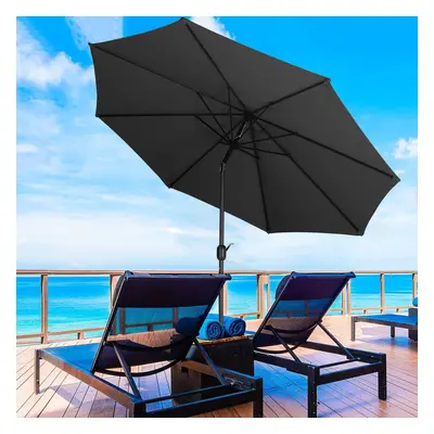 (Black, w/ 28KG Round Base) Garden Parasol Tilt Crank Patio Sunshade Umbrella 3M