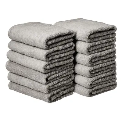 Amazon Basics Absorbent Cotton Gym Hand Towel Quick Dry 12-Pack Gray 16"" x 26""