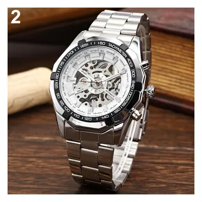 (white) Winner Skeleton Automatic Mechanical Watch Gold Men Watches Stainless Steel Bracelet Spo