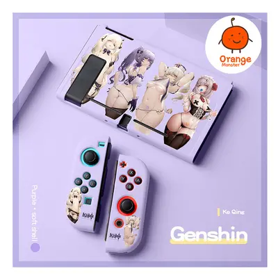 (Purple2) Soft Protective Cover For NS Switch/oled Genshin Anime Characters TPU Material Anti-sl