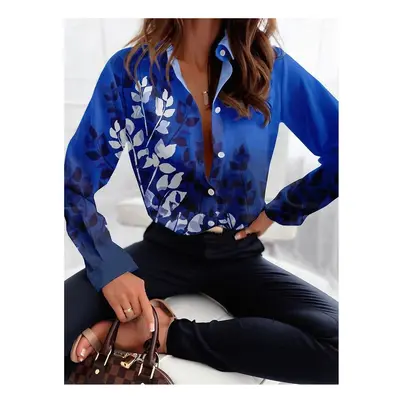 (B25SLTHA241212D, XXXL) Fashion Women's Button Top New Texture Printed Shirt Temperament Women's