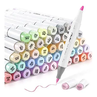 48 Pastel Colours Alcohol Brush Markers, Ohuhu Double Tipped (Brush & Chisel) Sketch Markers for