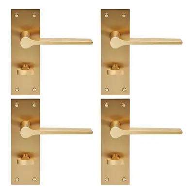 4x PAIR Flat Straight Handle on Slim Bathroom Backplate x 50mm Satin Brass