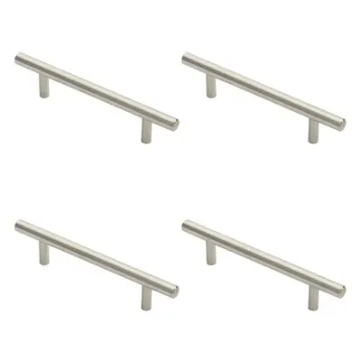 4x Round T Bar Pull Handle x 10mm 96mm Fixing Centres Stainless Steel