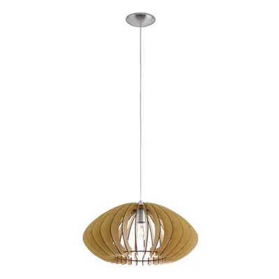 Pendant Ceiling Light Colour Satin Nickel Shade Maple Wood Bulb E27 1x60W