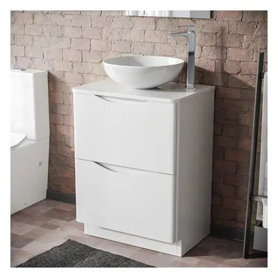 600mm White Bathroom Freestanding Vanity Unit With Round Ceramic Basin | Merton