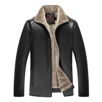 (black, 54) Autumn And Winter Middle-aged And Elderly Men&apos;s Leather Jackets With Fur All-in