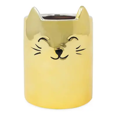 Isaac Jacobs Gold Ceramic Cat Makeup Brush Holder MultiPurpose Cup Organizer Bathroom Kitchen Be