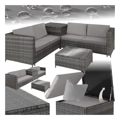 (grey/light grey) Corner Sofa Garden Furniture Rattan Set Patio Metal Table and Chairs Storage B