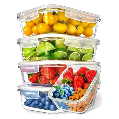 (5 pack 36oz - Compartment) [5-Pack] Food Prep & Storage Glass Containers with Lids - Airtight G