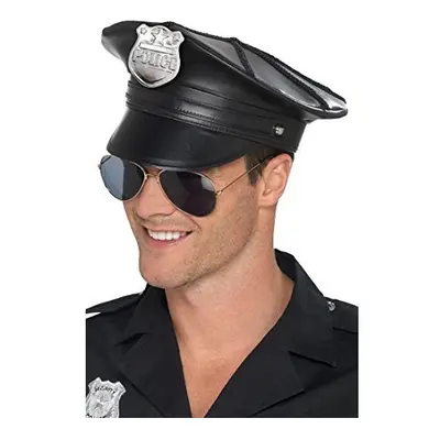 Smiffys Deluxe Police Hat, Black, One Size - Hat Mens Ladies Fancy Dress - deluxe police hat men