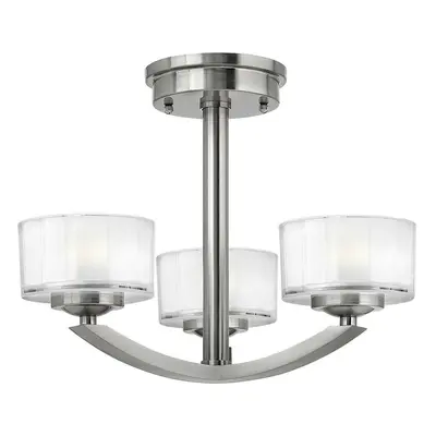 3 Bulb Semi Flush Light Faceted 13mm Thick Glass. Brushed Nickel LED G9 3.5W