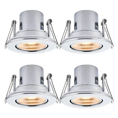 4 PACK Recessed Tiltable Ceiling Downlight - 8.5W Warm White LED Chrome Plate