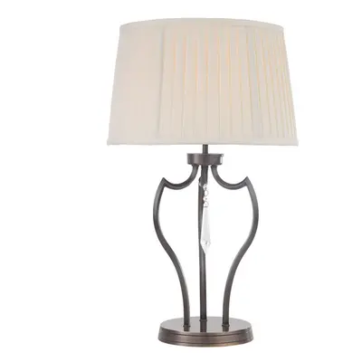 Table Lamp Cut Glass Droplet Ivory Pleated Shade Dark Bronze LED E27 60W