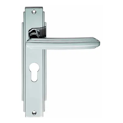 PAIR Line Detailed Handle on Euro Lock Backplate x 45mm Polished Chrome