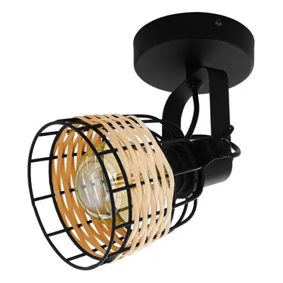 Wall / Ceiling Light Black & Wicker Adjustable Spotlight x 40W E27 Bulb