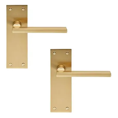 2x PAIR Straight Bar Handle on Slim Latch Backplate x 50mm Satin Brass