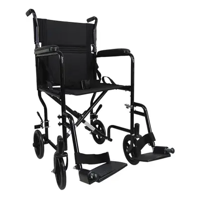 Lightweight Steel Compact Attendant Propelled Transit Wheelchair - Black