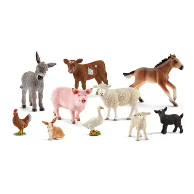 Schleich Farm World Farm Animal Toys for Kids Ages 3+ 10-Piece Mega Realistic Farm Animals Set w