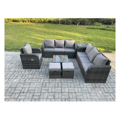 Fimous Outdoor Rattan Garden Furniture Set Conservatory Patio Sofa Coffee Table With Reclining C