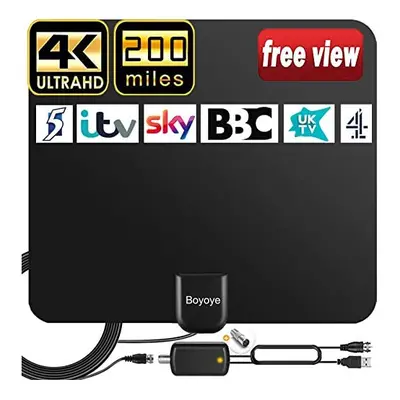 TV Aerial, Boyoye Newest Indoor TV Aerial Long 200+ Miles Range - Support 4K 1080p HD VHF UHF Al