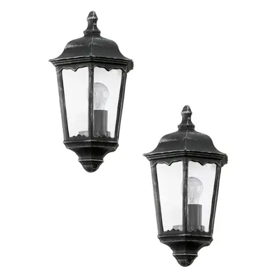 2 PACK IP44 Outdoor Wall Light Black & Silver Patina Clear Glass 60W E27