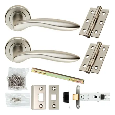 Door Handle & Latch Pack Satin Chrome Modern Smooth Lever Screwless Round Rose