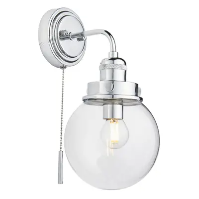 Bathroom Wall Light Fitting - Chrome Plate & Clear Glass Shade - Single Lamp